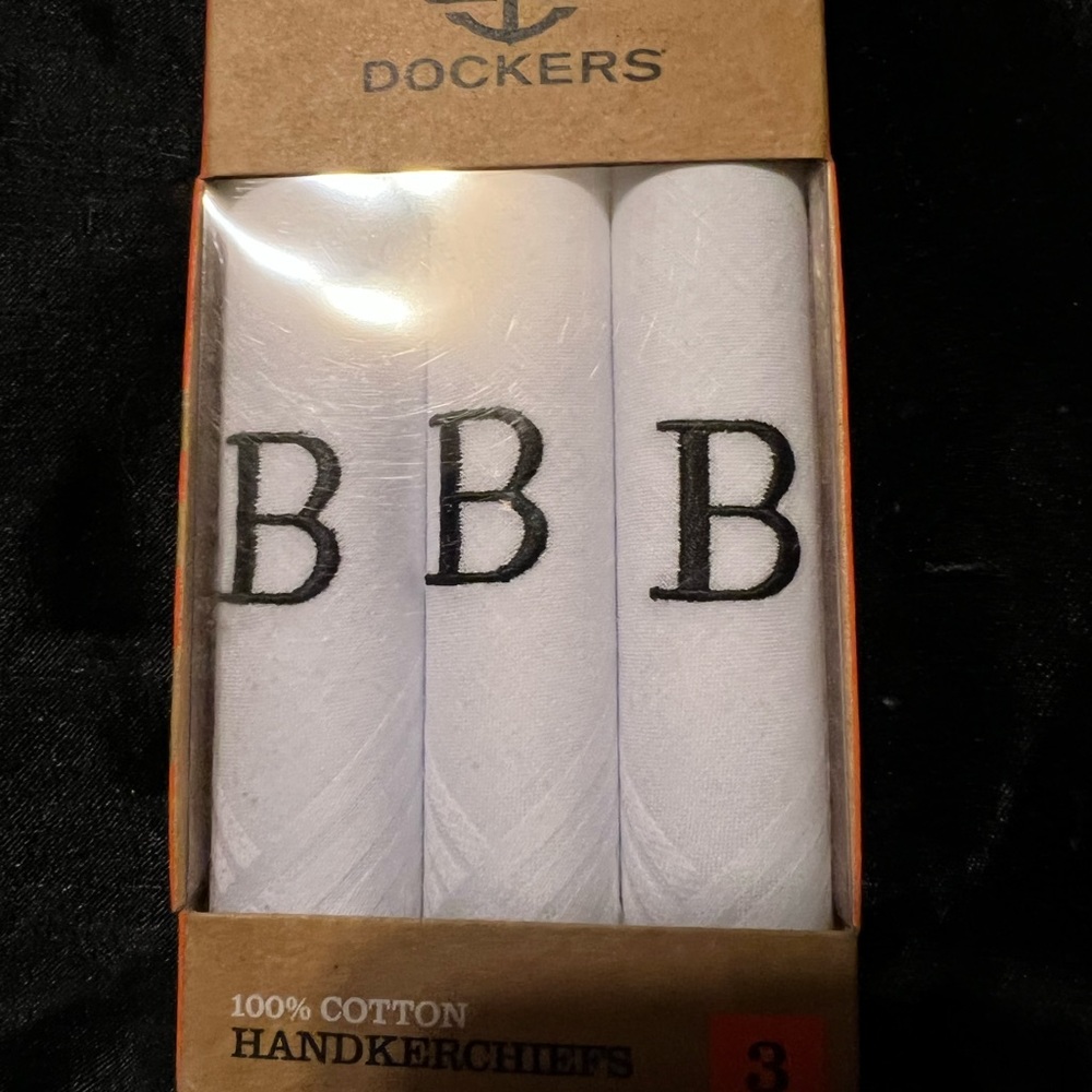 Set of three mens handkerchiefs with the initial “B”
